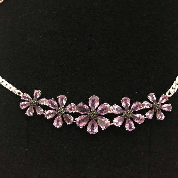 Amethyst Gemstone Flower Bib Necklace Sterling Silver 18 Inches NIB - Picture 7 of 11
